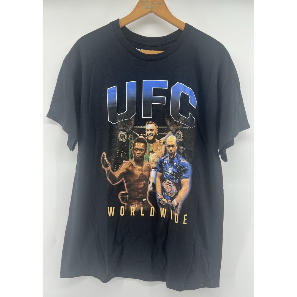 UFC Worldwide Shirt Men's Large Black MMA Jon Jones Adesanya McGregor
